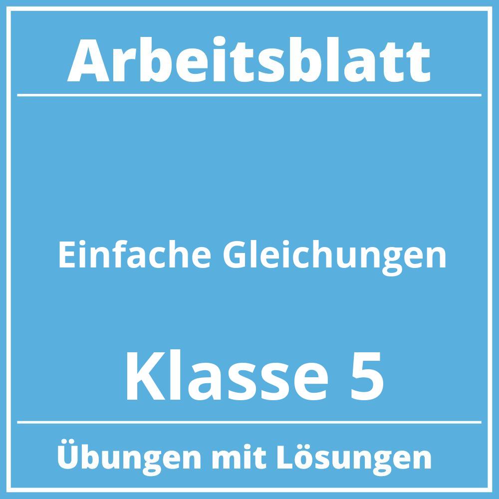 Arbeitsblatt Einfache Gleichungen Klasse 5