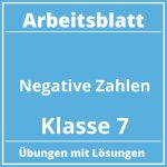 Arbeitsblatt Negative Zahlen Klasse 7