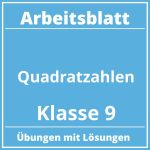 Quadratzahlen Arbeitsblatt Klasse 9