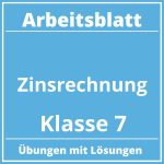 Arbeitsblatt Zinsrechnung Klasse 7